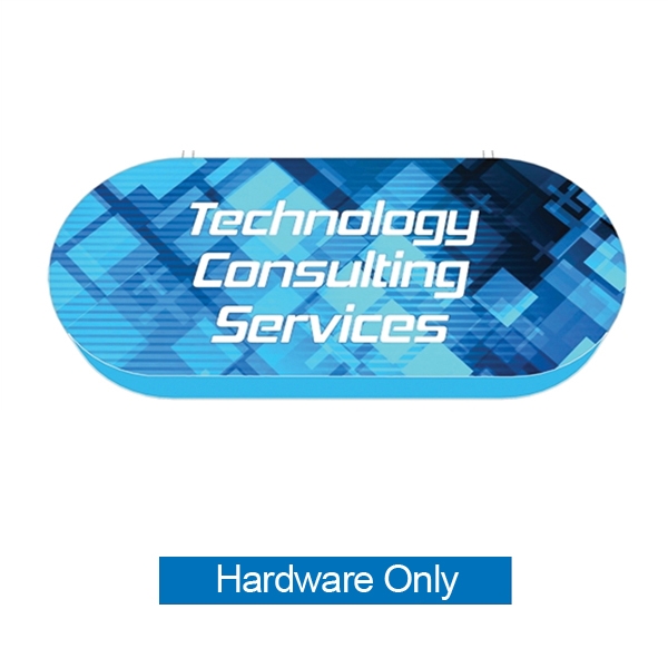 18ft x 8ft Formulate 3D Illuminated Capsule Hanging Banner Backlit Display offers a simple, 2 sided structure for your graphics and messaging from anywhere on the trade show floor. Draw in a crowd from the stunning, Master 3D Hanging Oval Shaped Structure
