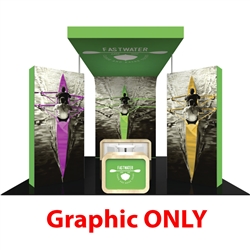 Formulate Fusion 9 Graphic Only features structures that combine the latest developments in fabric printed technology with heavy-duty aluminum frames to create a space that fosters great traffic flow and conversation areas. The 12ft tall center fabric tow