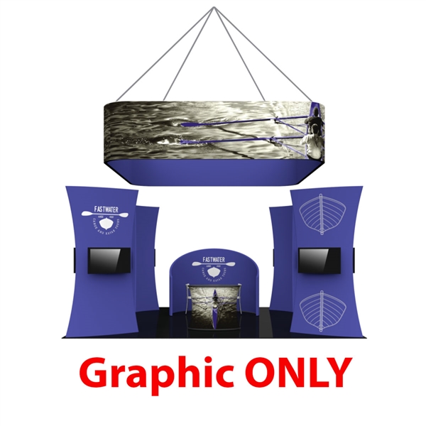 Formulate Fusion 10 Graphic Only features structures that combine the latest developments in fabric printed technology with heavy-duty aluminum frames to create a space that fosters great traffic flow and conversation areas. The 12ft tall center fabric to