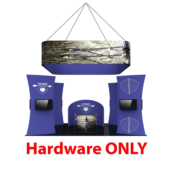 Formulate Fusion 10 Hardware Only features structures that combine the latest developments in fabric printed technology with heavy-duty aluminum frames to create a space that fosters great traffic flow and conversation areas. The 12ft tall center fabric t