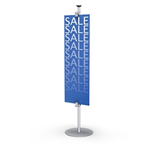 Portapole Single Sided Black Sign holder w/ Suction Cup TELESCOPIC TO THE CEILING SOLID, STYLISH & STRONG. Perfect for exhibits, retail, restaurants, trade shows and malls. SignHolders displays are portable, versatile and affordable.
