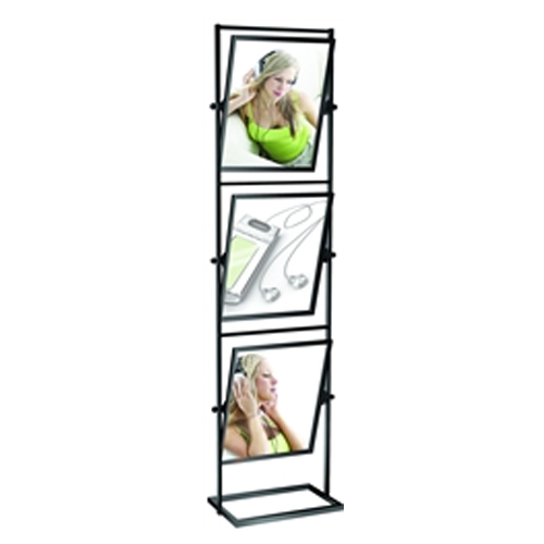 22in x 28in - 89in 3 Tilting Signholder Black tilting metal sign holders and poster stands feature swivel frames that can be adjusted to different angles. Perfect for exhibits, retail, restaurants, trade shows and malls.
