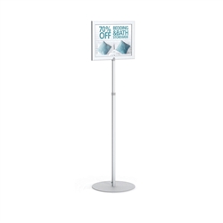 Perfex Pedestal Square Base Fixed Pole Sign Frame designed to get your marketing message noticed on the trade show or retail floor. These store displays hold 8.5in x 11in custom graphics that are easy to replace & update.