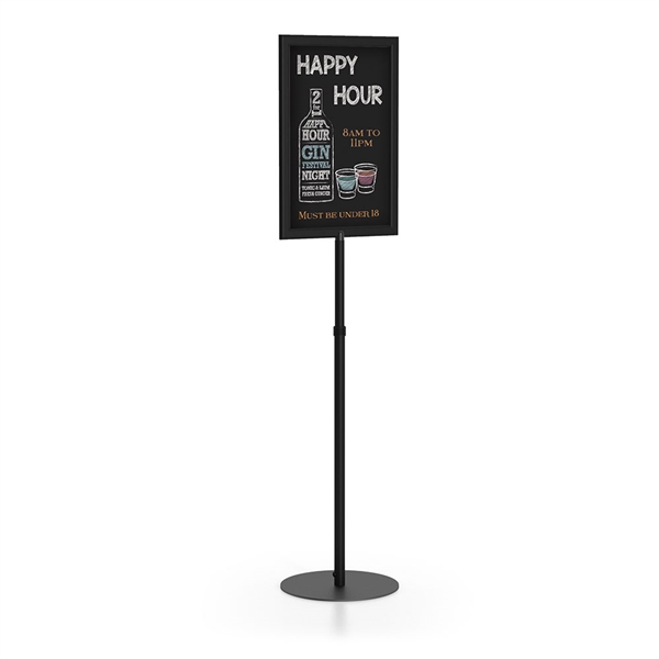 Perfex Pedestal Round Base Telescopic Pole Sign Frame designed to get your marketing message noticed on the trade show or retail floor. These store displays hold 14in x 22in custom graphics that are easy to replace & update.