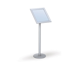 EasyOpen Snap Frame Pedestal Stand -  Single Straight Upright designed to get your marketing message noticed on the trade show or retail floor. These store displays hold 11in x 14in custom graphics that are easy to replace & update.