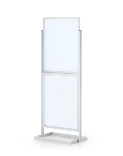 Poster 2-Tier Sign Holder designed to get your marketing message noticed on the trade show or retail floor. These store displays hold 22in x 28in custom graphics that are easy to replace & update.