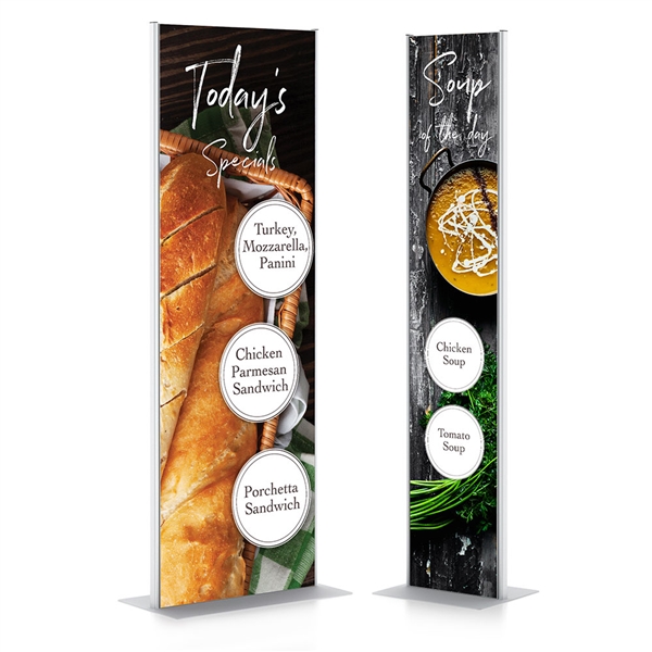 Magnetic Pedestal Receptive Telescopic designed to get your marketing message noticed on the trade show or retail floor. These store displays hold 8.5in x 11in custom graphics that are easy to replace & update.
