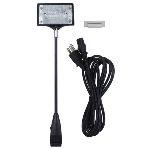Aspen Black Spot Light - Large 150 W is halogen, consumes 150 watts, has a larger head and a slender Silver body with power cord. To install light to Aspen frame, angle included clip into line groove and drop it in. Clip attaches to light.