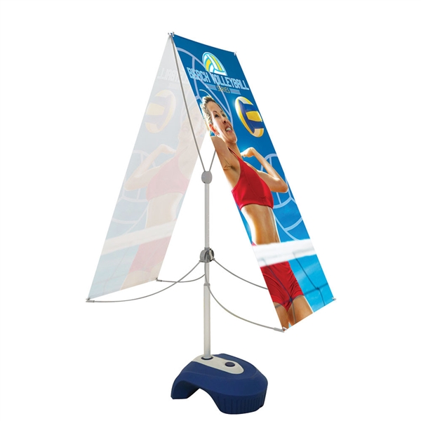 2ft x 5in Zephyr Outdoor Banner Stand Double-Sided Graphic Package has adjustable width and height to hold wide range of banners with corner grommets. Zephyr Outdoor Banner Stand can support a few sizes of graphics, allowing you displaying your message