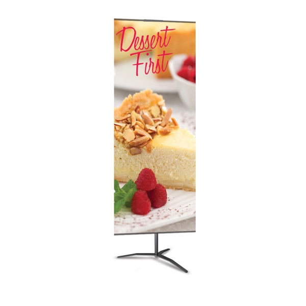 24in x 96in Classic Banner Stand Medium Silver With Travel Base Double-Sided Graphic Package. We offers a full line of trade show displays, pop up booths, banner stands, table top displays, banner stands, hanging banners, signs, molded shipping cases.