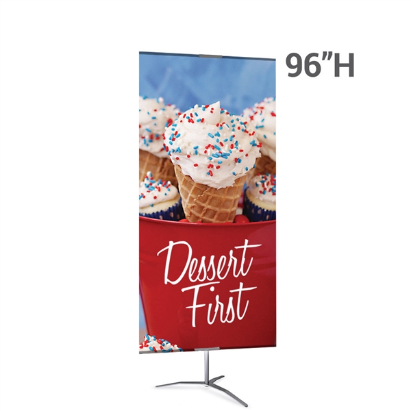 36in x 96in Classic Banner Stand Large Silver With Travel Base Single-Sided Graphic Package. We offers a full line of trade show displays, pop up booths, banner stands, table top displays, banner stands, hanging banners, signs, molded shipping cases.