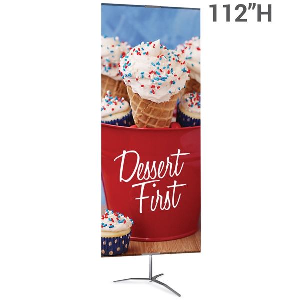 36in x 112in Classic Banner Stand Large Silver With Travel Base Single-Sided Graphic Package. We offers a full line of trade show displays, pop up booths, banner stands, table top displays, banner stands, hanging banners, signs, molded shipping cases.