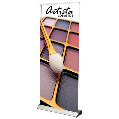 33.5" x 92" Maui Retractable Banner Stand with Vinyl Print is the perfect banner stand for trade show events and conventions. The banner graphic pulls up and rolls down keeping your banner protected. Economy version of Silverwing retractable banner stand