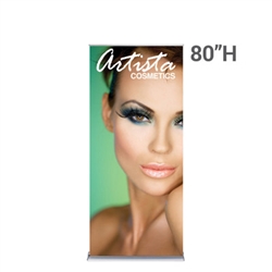 33.5in x 80in Silverwing Banner Stand Single Sided Vinyl Print is the perfect banner stand for trade show events and conventions. The banner graphic pulls up and rolls down keeping your banner protected.