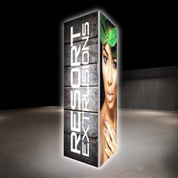 Backlit Big Sky Towers are professional displays that draw eyes to your trades show booth. These backlit illuminated fabric towers are constructed of aluminum extrusions designed to hold SEG graphics. Feature easy assembly and come packed in a hard molded