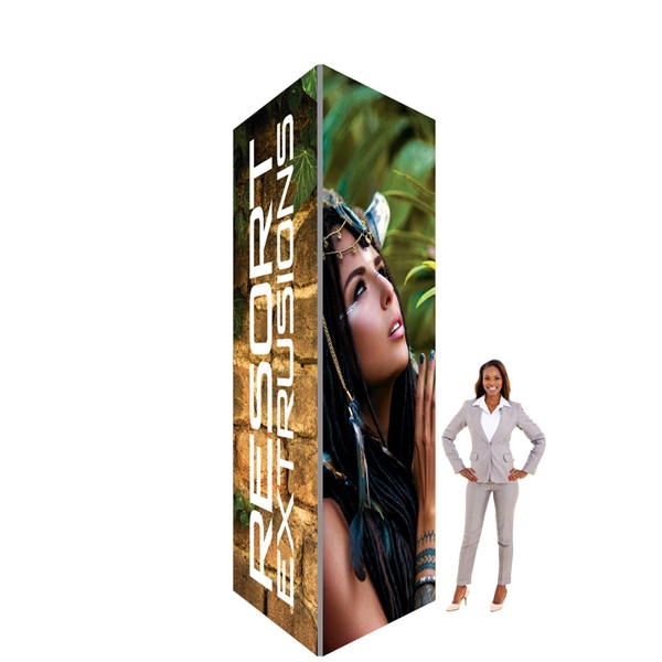 Big Sky Towers are professional displays that draw eyes to your trades show booth. These tension fabric tower are constructed of aluminum extrusions designed to hold SEG stretch fabric graphics.  Feature easy assembly and come packed in a hard molded case