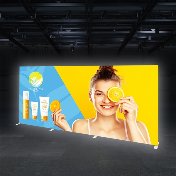 20ft x 8ft Backlit Free-Standing SEG Display | VAIL 120DB Edge Lit Frame & SEG Custom Double-Sided Print | xyzDisplays.com